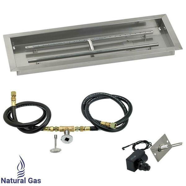 American Fireglass 30 X 10 In. Rectangular Stainless Steel Drop-In Firepit Pan With Spark Ignition Kit - Natural Gas SS-AFPPKIT-N-30